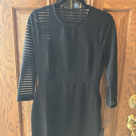 NWT Lulus Women's Perfect Mesh Bodycon Dress 3/4 Sleeve Black - Size M LBD Sheer - Picture 5 of 13